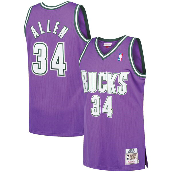 Camiseta Ray Allen 34 Milwaukee Bucks 2000-2001 Púrpura Hombre